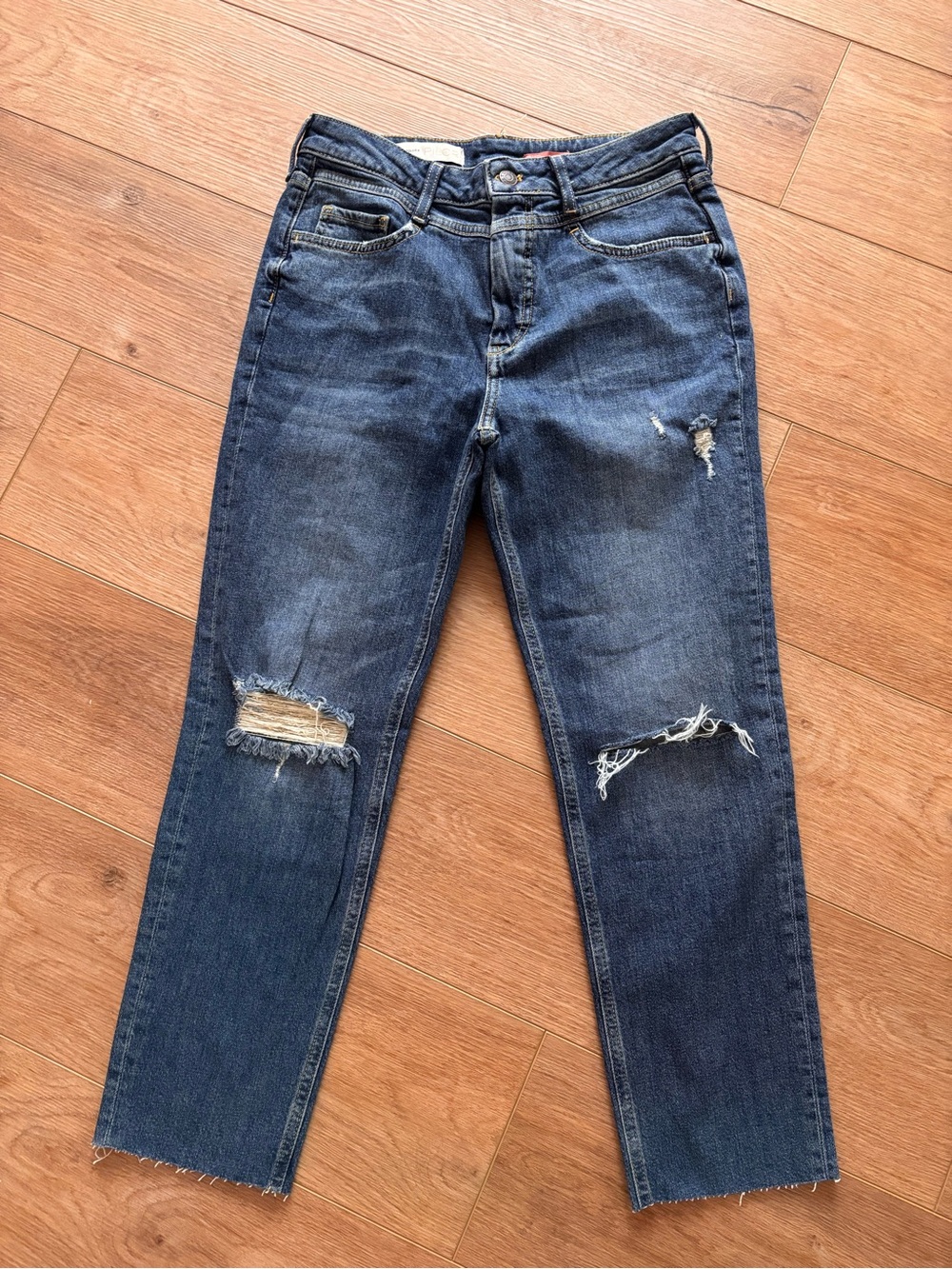 Anthropologie Pilcro Distressed Dark Blue Straight-Leg Jeans